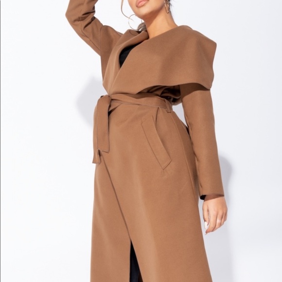 Brown Maxi Oversized Belted Waterfall Coat - Picture 5 of 9